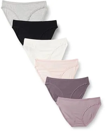 Amazon Essentials Braguita de Bikini de algodón (Disponible en Tallas Grandes) Mujer, Pack de 6, Multicolor/Neutral Shades, 42