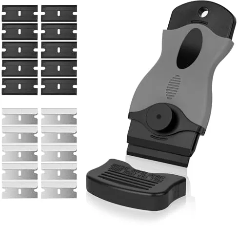 Flintronic Raspador Vitroceramica, 1 Rasqueta Multiusos Profesional con 20 Cuchillas para Ventanas, Espejos, Azulejos Limpieza (Negro)