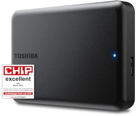 Toshiba Canvio Partner 4TB Disco Duro Externo portátil de 2,5'', USB 3.2, Compatible con Mac y Windows. Xbox, PS4, PS5 (HDTB540EK3CB)