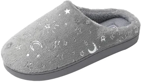 JOMIX Zapatillas Casa Mujer de Felpa Pantuflas con Estampado de Estrella y Luna Peluche Suave Cómoda Invierno Otoño Interior Exterior (Gris Claro, 39)