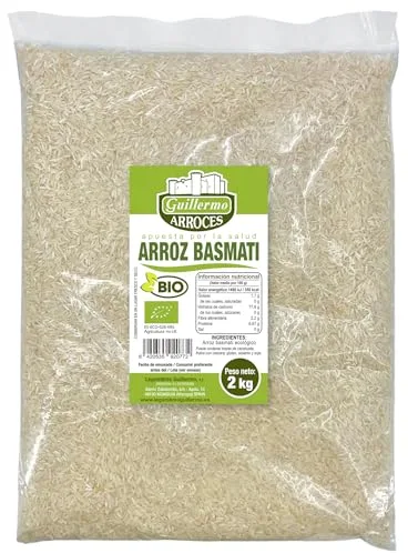 Guillermo | Arroz basmati blanco BIO - Bolsa 2kg. | 100% ecológico | Contiene minerales como el manganeso para activar el metabolismo | Hay que quitarle todo el almidón