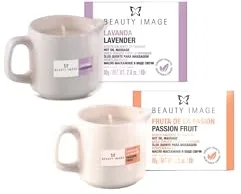 BEAUTY IMAGE Pack de 2 Velas de Masaje Grandes - Fruta de la Pasión - Lavanda [de 4 a 5 Masajes de Cuerpo Entero cada Vela]. Aceite Caliente para Masaje Profesional. Calidad Hecho en Europa.