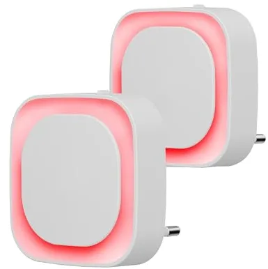 YUNLEX Lámpara de Noche Enchufable 2 Unidades, Luz Tenue Roja Nocturna, Encendido Automático al Anochecer y Apagado al Amanecer, LED Regulable para Dormitorio, Cuarto de Bebé, Baño