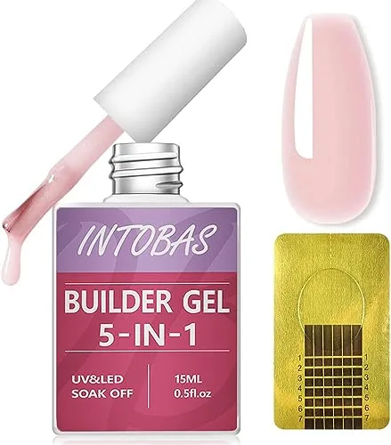 INTOBAS Kit 5 en 1 de Gel Constructor para Uñas, Extensión Rosa, Esmaltes Semipermanentes, 100 Formas, Fortalecedor y Decoración, Reparación de Uñas Rotas 15ml
