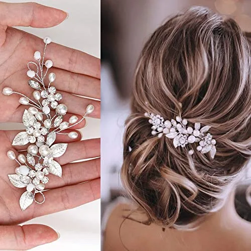 Brateuanoii Plata Nupcial Tocado, Tocado de Flores de Vid para Novia de Boda, Novia Cristal Boda Pelo Vid, Accesorios para el Cabello para Mujeres y Niñas, 1.0 unidad
