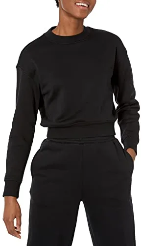 Amazon Essentials Sudadera Corta de Hombros caídos (Disponible en Tallas Grandes) Mujer, Negro, M