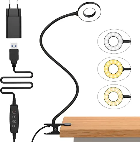 iZELL 23 LED Luz Lectura con Clip [3 Colores y 10 Brillos] Flexo LED Escritorio con Pinza, Lámpara de Mesa pare Estudio Trabajo Leer Lámparas de Escritorio Regulable con Cuello de Cisne - 70CM