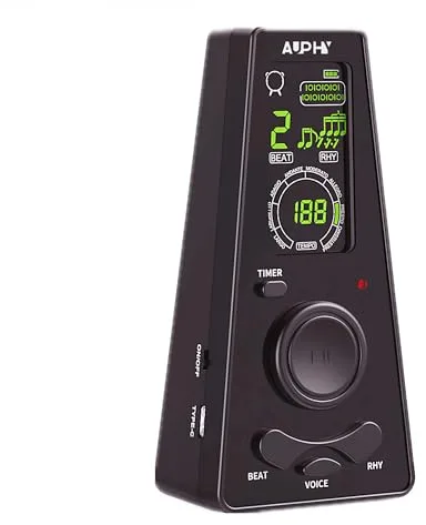 AUPHY Digital Metrónomo, Ritmo Preciso, voz Humana, Pantalla de Alta Definición, Apto para Guitarra española, Piano, Violín, Saxofón, etc(DM-Negro)