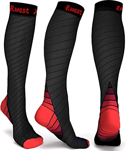Rwest X Medias de Compresion, Calcetines de compresión Mujer y Hombre 18 mmHg para Running,Ciclismo, Deporte, Trotar, Correr, Volar, Viajar