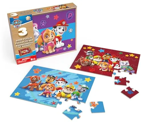SPIN MASTER GAMES - Puzzle Patrulla Canina: 3 Rompecabezas de Madera - 6066794 - Juegos Infantiles - Patrulla Canina Juguetes - Juguetes Niños 3 años + - Juegos de Mesa Niños 3 Años +