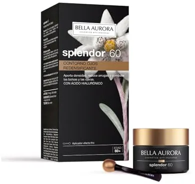 BELLA AURORA - Contorno de Ojos Splendor 60 15 ml, con Espátula de Efecto Frío, para Arrugas, Líneas de expresión, Bolsas y Ojeras, con Ácido Hialurónico y Extractos Botánicos, Hidratante