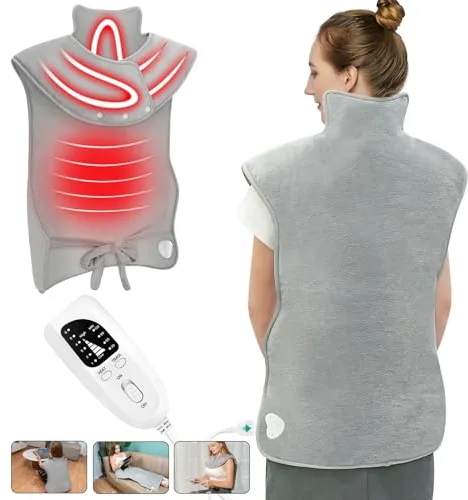 Cojín térmico para espalda, hombros y cuello, con apagado automático, lavable a máquina, 6 niveles de temperatura, con 4 temporizadores, almohadilla térmica para la espalda (100 x 60 cm)