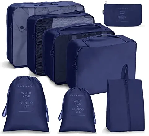 OSDUE Organizador de Maletas, 8 Piezas Bolsas Organizadoras Maleta, Impermeable Organizadores Maleta Viaje Equipaje Incluir 4 bolsas de almacenamiento, bolsa digital, bolsillo con cordón