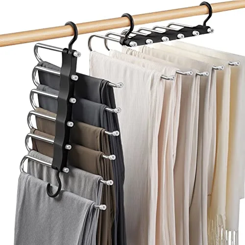 Sternstunde Percha para Pantalones 6 En 1 para Ahorrar Espacio, Percha De Acero Inoxidable Extensible, Soporte para Pantalones para Armario, Organizador MáGico para Pantalones, Ropa, Toallas (1)