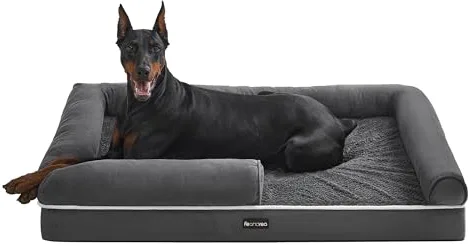 Feandrea Cama Ortopédica para Perros, Sofá, Cama para Mascotas, Acolchado Suave, Bordes Elevados, Funda Extraíble y Lavable, 120 x 85 x 18 cm, Antideslizante, Gris Oscuro PGW078G01