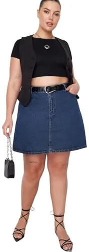 Trendyol Mini A-Line Skater Denim Plus Size Skirt Falda, Azul, 3XL para Mujer