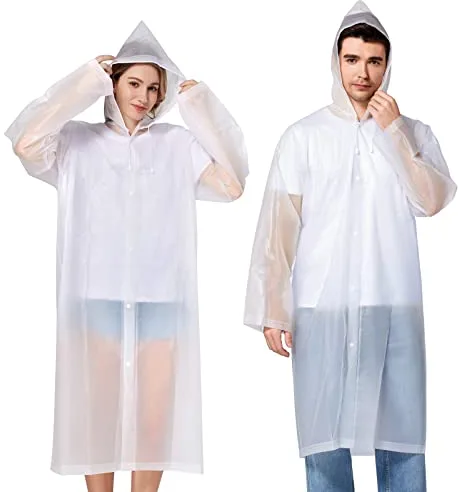 Newbyinn 2 Piezas Chubasquero mujer hombre impermeable,Raincoat Chubasqueros transparente poncho lluvia capa de chuva Blanco