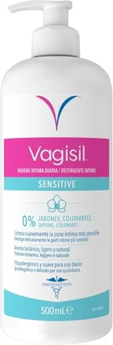 Vagisil Higiene Íntima Diaria Sensitive, Limpia Suavemente La Piel Sensible, pH Equilibrado, Sin Jabón, sin colorantes y sin fragancia, 500 ml