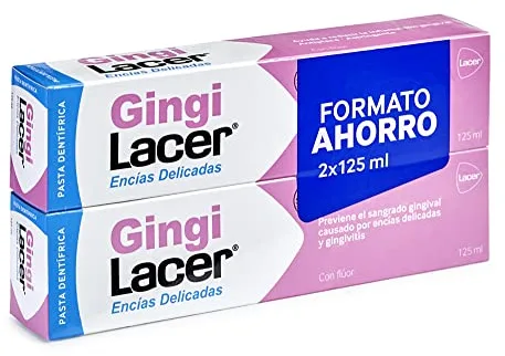 Lacer GINGI - Duplo 125 ml, Pasta de Dientes con Flúor, Reduce el Sangrado de Gingival, Protege las Encías, Reduce la Formación de Placa Dental, Tonificante