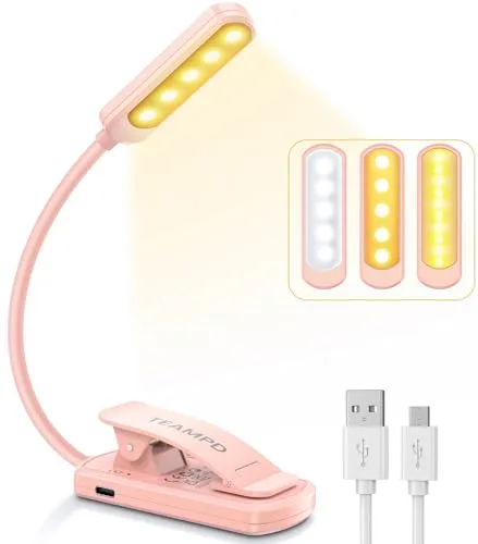 TEAMPD Lámpara de Lectura USB Recargable 360° Flexible Con 10 LEDS 3 Modos de Luz (Cálido y Blanco) Para Lectores Noche, E-Reader, Tablet, Estudio, Cama, Libro, Viaje