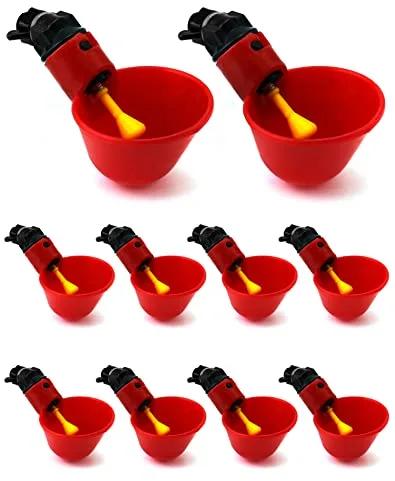 QWORK 10 Pzs Bebedero Gallinas Automatico, Comedero Gallinas Dispensador de Agua para Pájaro Codorniz Paloma Pollo Gallina (25mm, para Cubos)