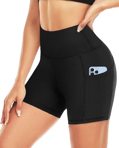 Pantalones Cortos Deportivos para Mujer, Pantalon Corto Ciclismo Gym Running Yoga Gym Fitness para Mujer con Bolsillos Mallas Cortos Verano No Transparente(Negro,M)