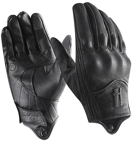 Harssidanzar Guantes de Moto Hombre, Estilo de Invierno, Cuero de Guantes de Montar Touch Screen con Protecciones Profesional En Los Nudillos GM041EU, Negro (Estilo de Invierno), Talla M