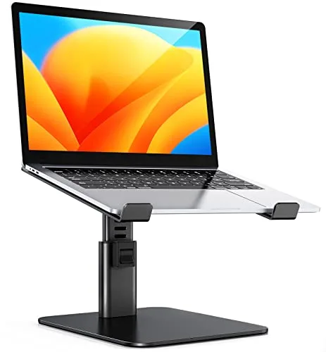 Babacom Soporte Portatil Mesa con 8 Alturas Ajustables, Aleación de Aluminio Elevador Portatil Ergonómico, Ventilado Laptop Stand Compatible con MacBook/Air/Pro, Chrome y Tabletas, 10-16” Negro