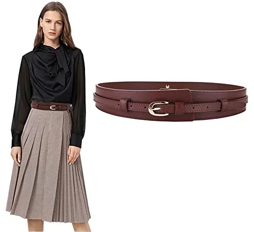 KOEMCY Cinturón Ancho Mujer Elegante Hebilla Dorada Ajustable Decorativo Cuero Negro Complemento Vestido Abrigo Chaqueta Falda