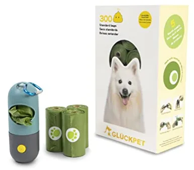 Bolsas para Excrementos de Perros, Pack de 300, Verdes, Olor a Lavanda, Biodegradables, con Dispensador Azul y Gris