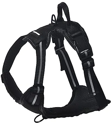 Amazon Basics Arnés para perro con diseño sin tirones, ajustable, suave, acolchado, chaleco, con tiras reflectantes, tamaño Extra grande, negro