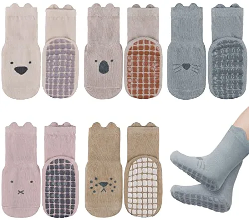 Vicloon Calcetines de Algodón Antideslizantes, 5 Pares de Calcetines de Bebé, Calcetines Deportivos para Bebés de 1 a 3 Años
