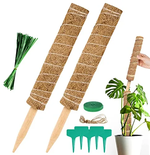 Vicloon Tutores para Plantas, 2Pcs 40CM Palo de Musgo, Soporte para Plantas de Tótem con 2M Cuerda de Yute y 5 Etiquetas, Poste de Coco Apilables, para Plantas Escaladoras Interior al Aire Libre
