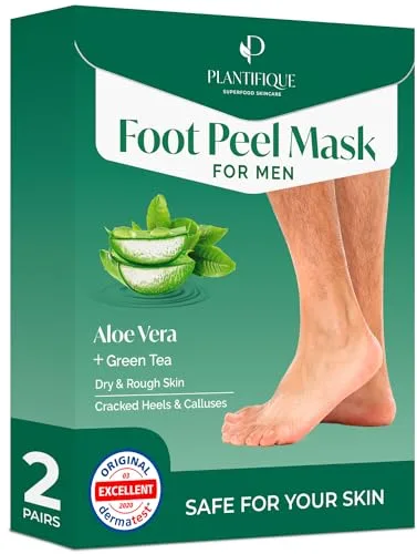 PLANTIFIQUE Calcetines Exfoliantes para Hombres, 2 Pares - Mascarilla Peeling Quita Callos para Pies Secos y Agrietados (con Aloe Vera)