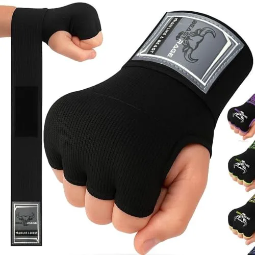 BEAST RAGE Guantes de Boxeo de Gel para Manos MMA de 75 cm de Largo, Acolchados, elásticos, Saco de Boxeo rápido para Entrenamiento, Muay Thai, Vendas UFC para Hombres,
