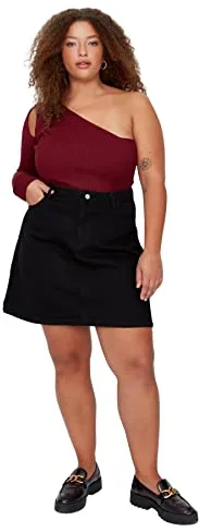 Trendyol Minifalda de Mezclilla Acampanada para Mujer, Talla Grande Falda, Negro, 3XL