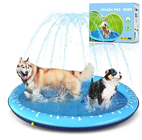 Nobleza Piscina para Perros Grandes, D170cm/66.9in Piscina Plegable para Perro, Splash Pad Perro, Espesar 0.55mm, Antideslizante Tapete de Juegos de Agua, Juguete de Verano para Jardín al Aire Libre
