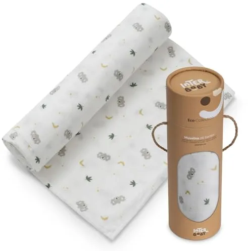 Interbaby Muselina Bambu Bebe 120x120cm | Gasas para Bebes Recien Nacidos, Lactancia, Toalla, Manta | Muselinas Bebe Cómoda, Suave, Transpirable | Diseño Koala Gris