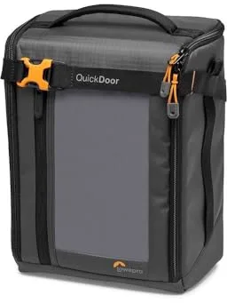 Lowepro GearUp Creator Box Large II, Mochila Fotográfica, Cámaras Mirrorless y DSLR, Acceso Rápido (QuickDoor), Hecha con Tela Reciclada, Separadores Interiores Acolchados de Color Naranja, Gris