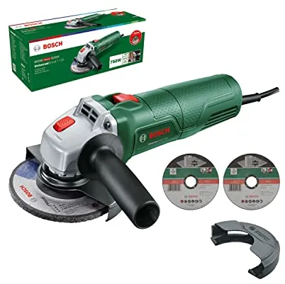 Bosch amoladora pequeña UniversalGrind 7-125 (750 W; con 2 discos de corte recto y 1 disco de amolado; para amolar, cortar, cepillar y lijar; en embalaje de cartón) – Edición para Amazon