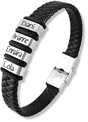 Pulsera con nombres personalizada, MODELO TALY para todas las tallas, ajustable, acero inoxidable. (22, Negro)