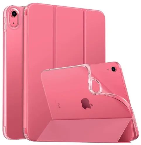 MoKo Funda para iPad (A16) 11.ª Generación 11 Pulgadas 2025/10ª Gen 10,9" 2022, iPad Carcasa Delgada Protectora TPU con Soporte Cubierta Trasera Translúcida Auto Activación/Reposo, Rojo Sandía