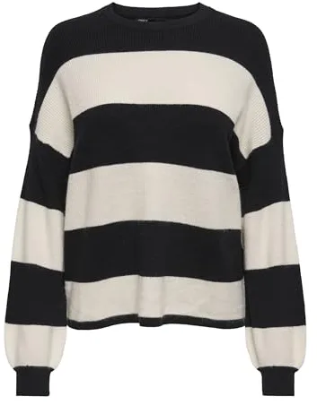 Only Onlatia-Jersey de Rayas L/S Suéter Mujer, Black/Stripes:whitecap Gray Melange, M