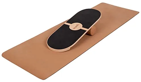 Selonis Balance Board Con Colchoneta Para Adultos Y Niños Con Rodillo,Tabla De Equilibrio De Madera Gimnasia Entrenamiento Estabilidad Fisioterapia Fitness Yoga, Natural