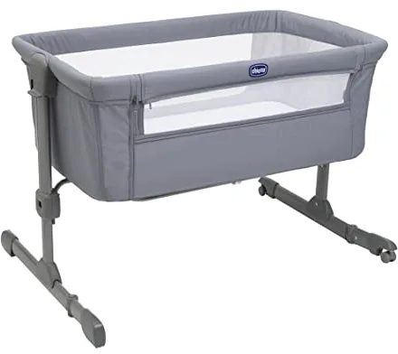 Chicco Next2Me Essential Cuna Colecho Bebé, Cuna para recién nacidos, Compatible con Varias Camas, Altura Ajustable, Buena Circulación de Aire, Colchón y Bolsa incluidos, 0-6 Meses, Gris