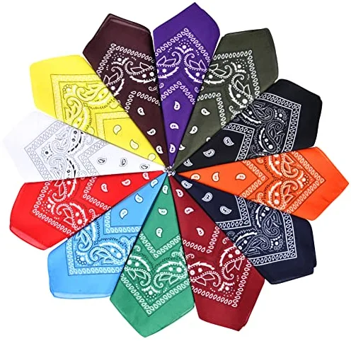 Aomig Pañuelos Cabeza Mujer, 12pcs Pañuelo Pirata con Diseño Único Estampado, Bandana Hombre de Moda y Deporte, Pañuelos de Colores Unisex para Cuello, Cabeza, Muñeca, Adultos y Niños, 54 X 54 cm