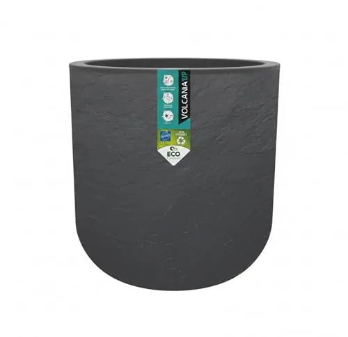 EDA Volcania'Up - Maceta Redonda de 50 cm, 67 L, decoración de Piedra de imitación, de Pared Individual, Zona de retención de Agua, diámetro 48,5 x 46,2 cm, Color Gris Antracita