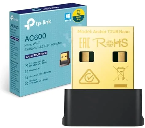 TP-Link Archer T2UB Nano AC600 Nano Wi-Fi Bluetooth 4.2 USB Adaptador (2.4 GHz 200 Mbps, 5 GHz 433 Mbps, tamaño Nano, Compatible con Win 11/10/8.1/8/7, estándares de cifrado WPA3, Bluetooth 4.2)