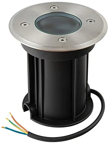 URing Foco led para empotrar en el suelo para GU10, IP67 Foco empotrable para suelo redondo, 230V foco exterior transitable para césped, plataforma, balcones, 30cm cable preinstalado, Ø11x12cm