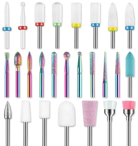Juego de 26 brocas para uñas, 3/32 pulgadas fresas torno de cerámica para uñas, Broca de diamante para limar de uñas, removedor de cuticulas para manicura y pedicura de uñas de gel acrílico